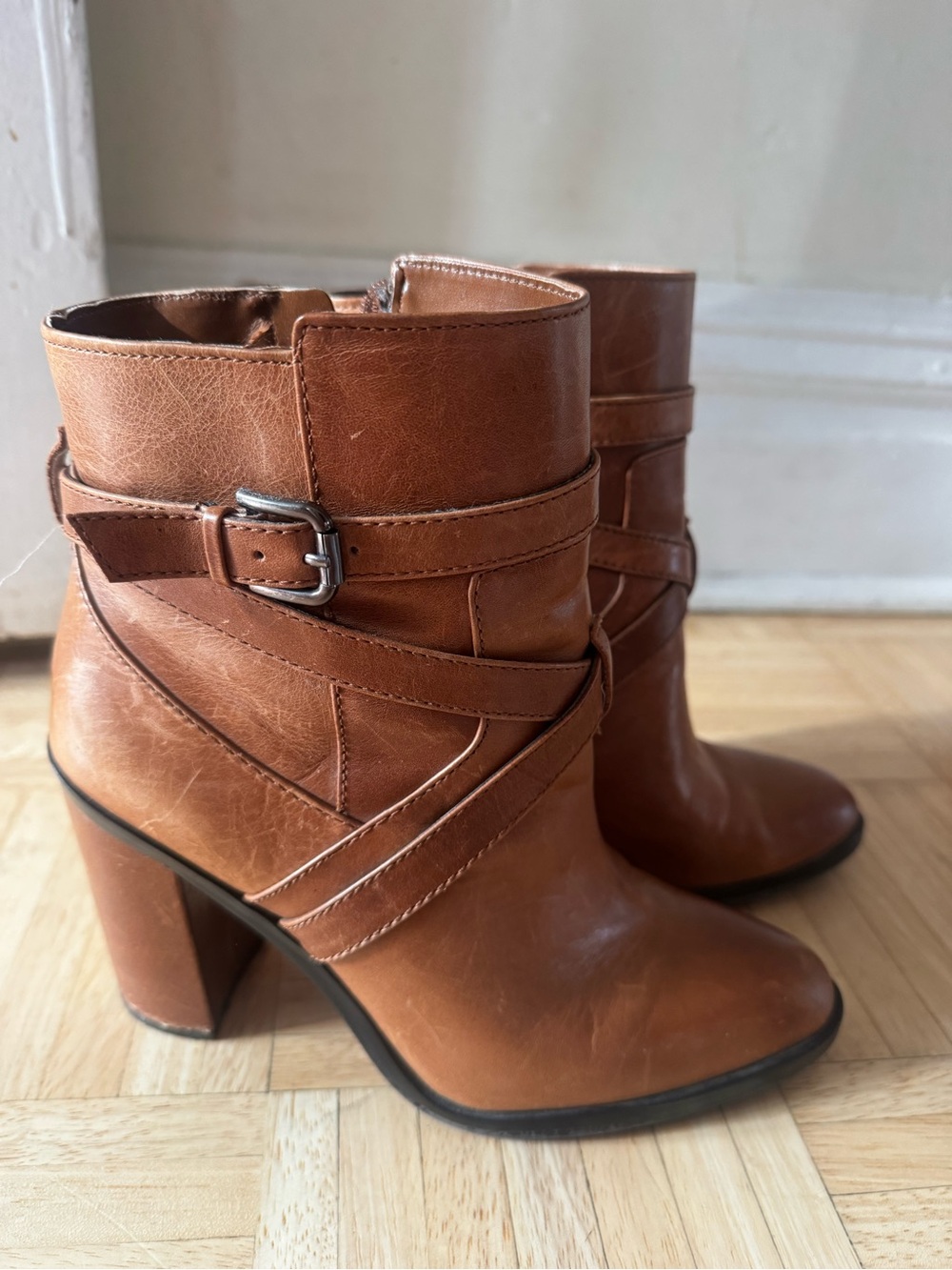 Vince Camuto Brown Strappy Leather Ankle Boots